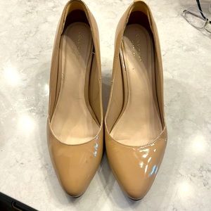 Coleman patent leather khaki wedge heels